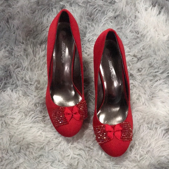 Jessica Paster Red Heels size 8.5 with bows - Picture 2 of 12